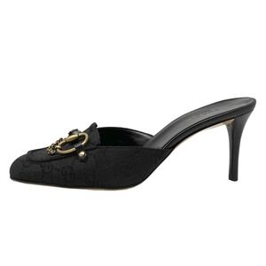Vintage Gucci GG Monogram‎ Horsebit Chain Mule Heels Y2K Black 37.5 C